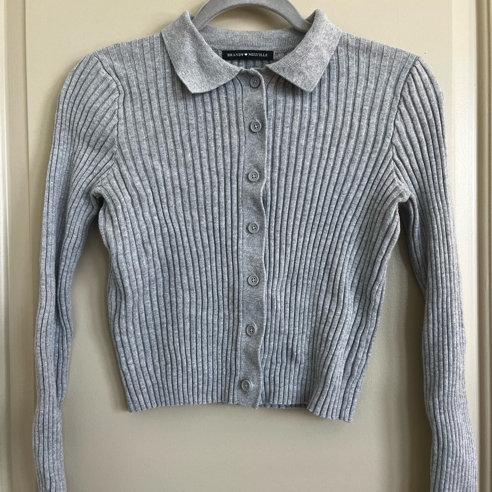 Brandy Melville Gray Ribbed Button-Up Sweater